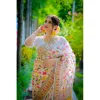 Half silk saree white screen print