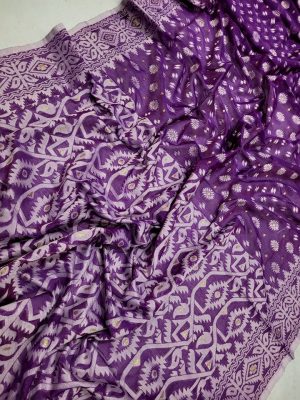 Jamdani Saree Half Silk Tancel Grape Purple