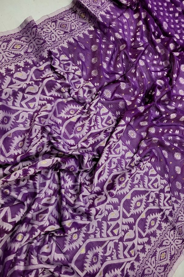 Jamdani Saree Half Silk Tancel Grape Purple