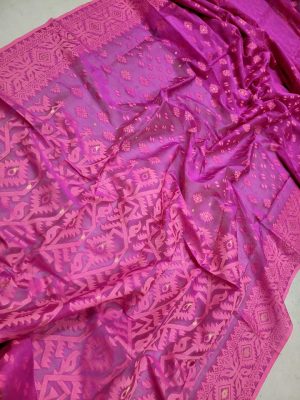 Jamdani Saree Half Silk Tancel Deep Fuchsia