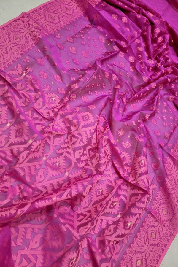 Jamdani Saree Half Silk Tancel Deep Fuchsia