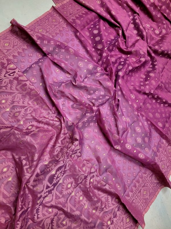 Jamdani Saree Half Silk Tancel Dark Lilac