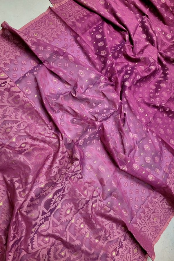 Jamdani Saree Half Silk Tancel Dark Lilac