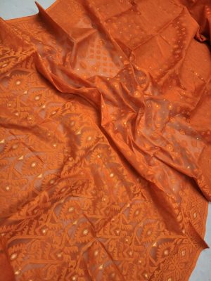 Jamdani Saree Half Silk Tancel 30 Dark Peach