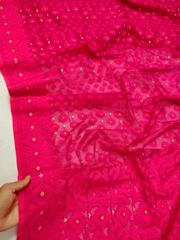 Jamdani Saree Half Silk Tancel Hot Pink 3