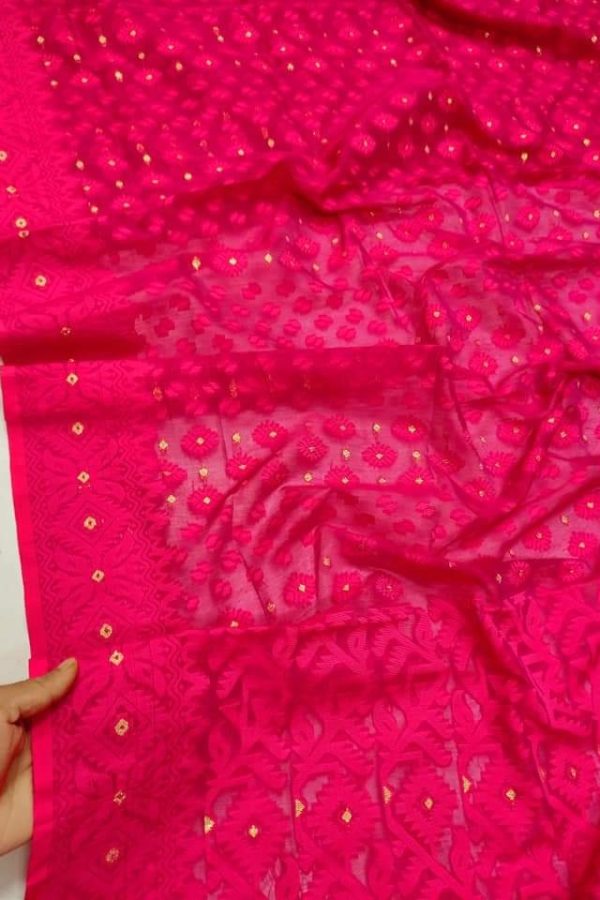 Jamdani Saree Half Silk Tancel Hot Pink 3