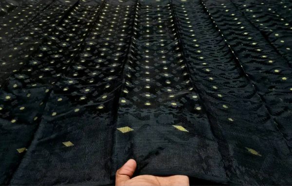 Jamdani Saree Half Silk Tancel TN015 Black 2