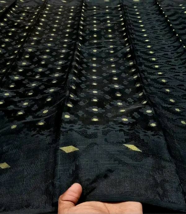 Jamdani Saree Half Silk Tancel TN015 Black 2