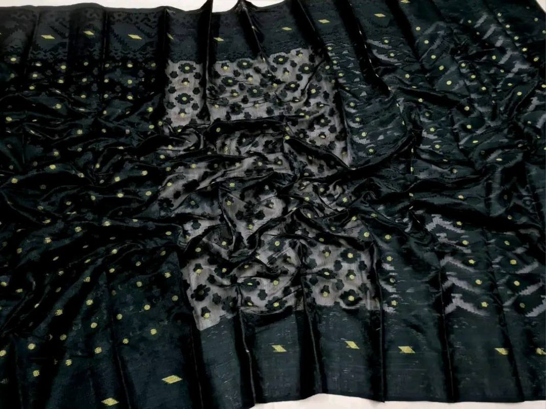 Jamdani Saree Half Silk Tancel TN015 Black 3