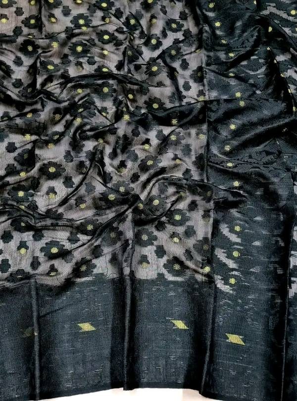 Jamdani Saree Half Silk Tancel TN015 Black 4