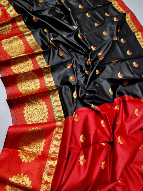 Katan Saree Red - Black